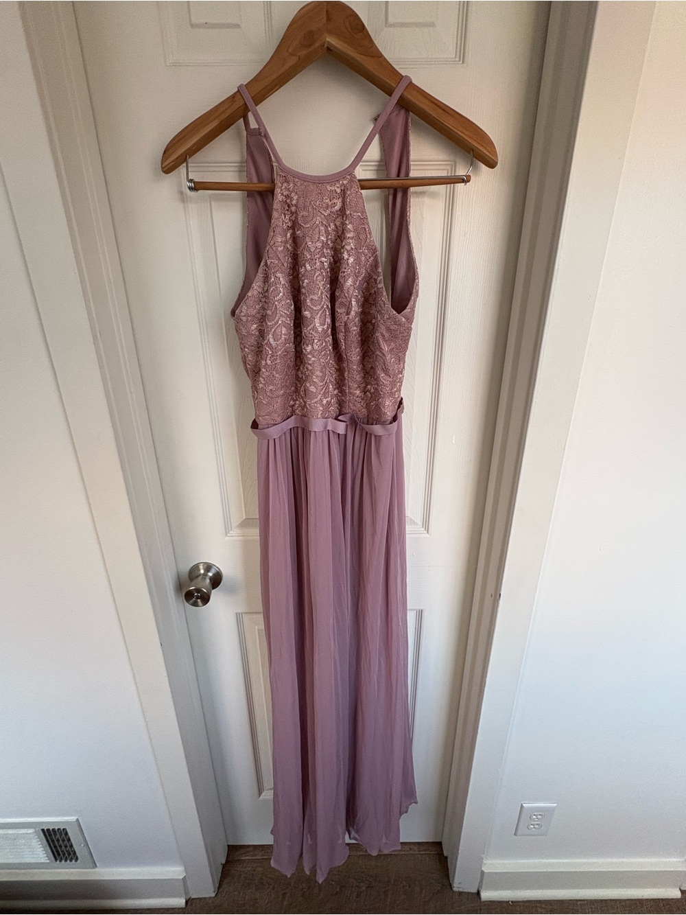 David's Bridal Dusty Mauve Lace Halter Chiffon Gown